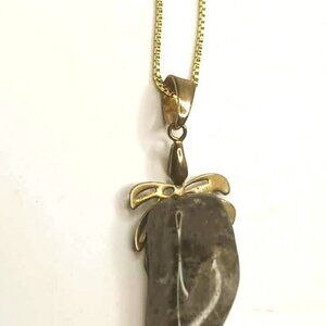 Smoky Quartz Pendant Necklace Gold Plated Chain Handmade Natural Stone